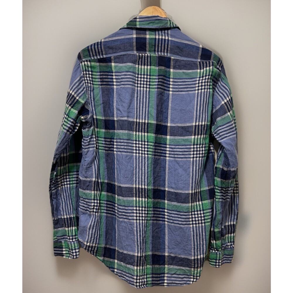 Polo Ralph Lauren Mens Med 100% Linen Plaid Long Sleeve Utility Shirt Blue / Grn - Picture 2 of 7